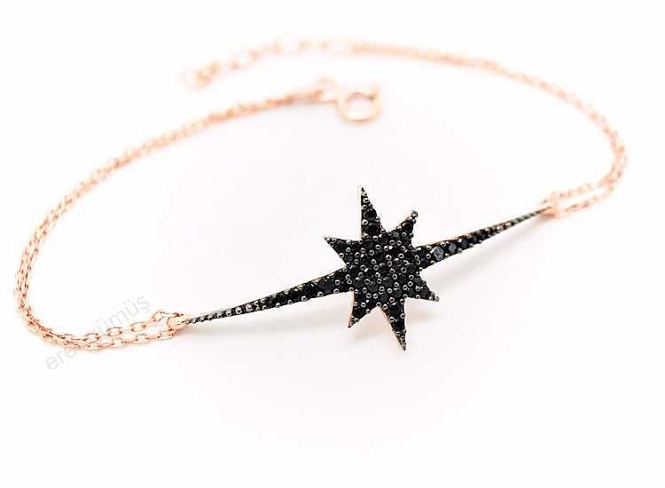 Siyah taşlı şimal yıldızı gümüş bileklik