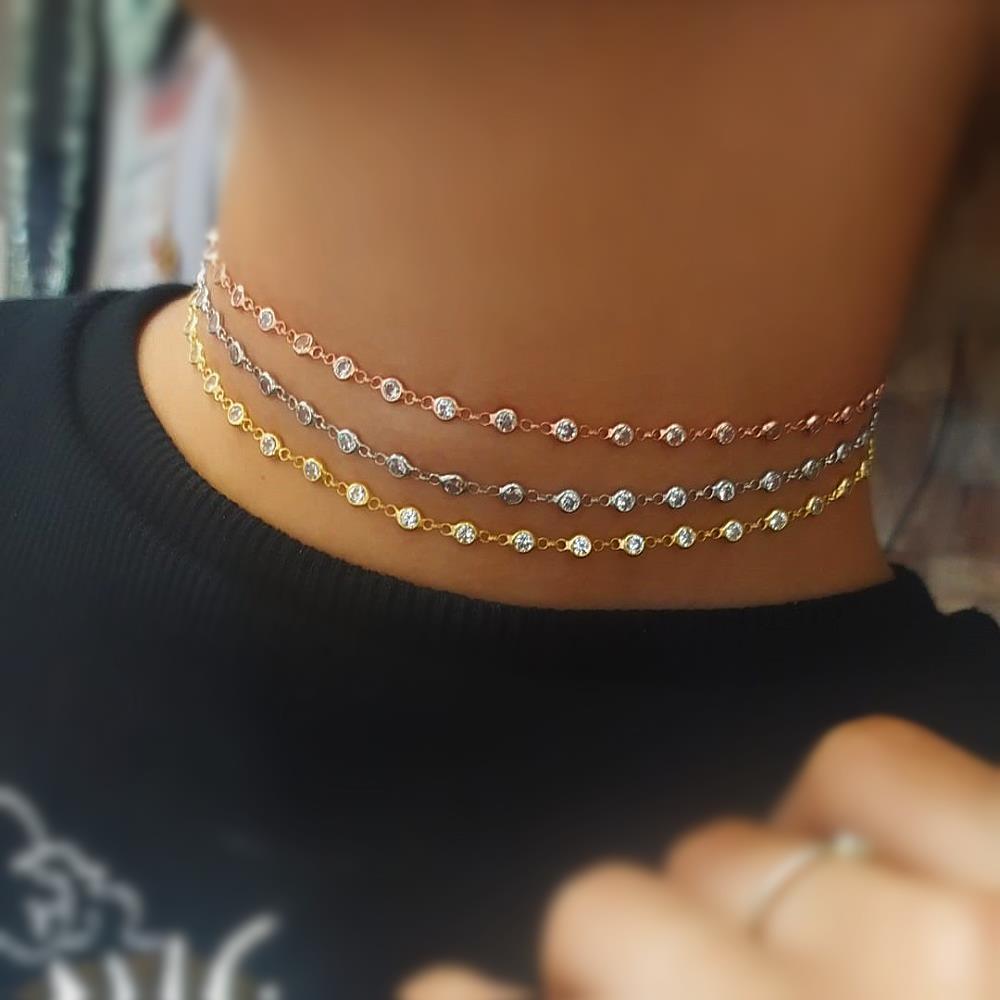 Gümüş taşlı choker kısa kolye nz85e362