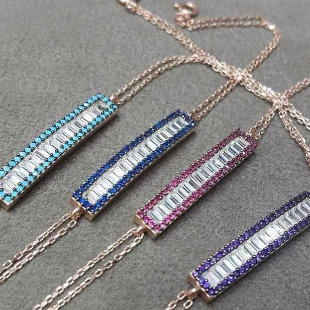 Trapez Taşlı Gümüş zincirli bileklik KL65025