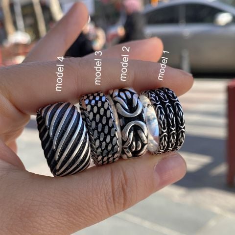 Gümüş otantik el işi taşsız yüzük bsk411e21n