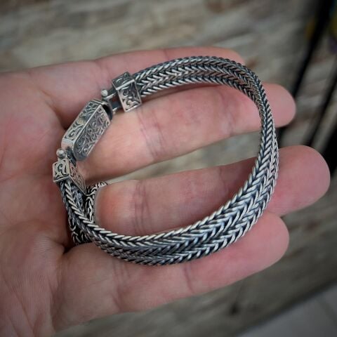 Gümüş cihan erkek el işi eskitme bileklik dy78d01e