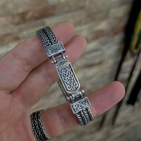 Gümüş cihan erkek el işi eskitme bileklik dy78d01e
