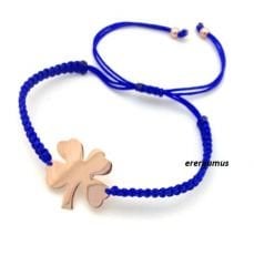 Gümüş Mavi İpli Makrome yonca bileklik