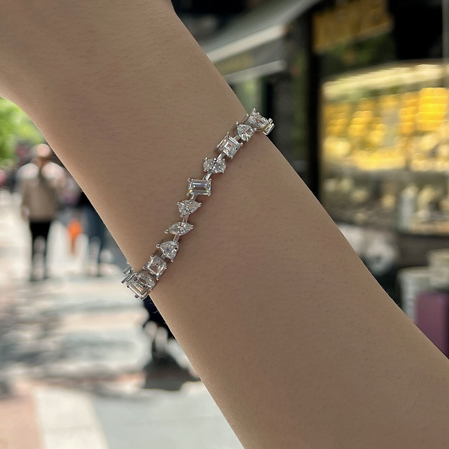 Gümüş kalp kare oval taşlı bileklik dy12e5