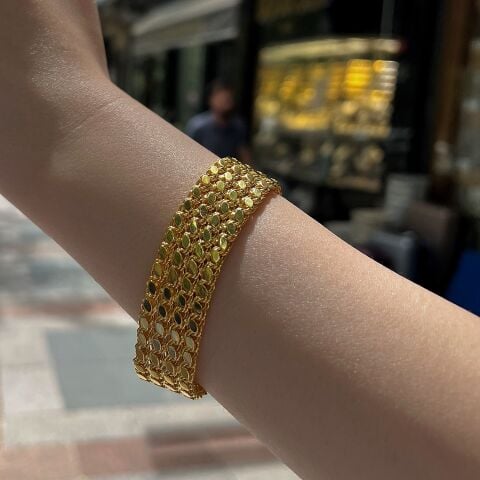 Gümüş 4 sıralı arpa pullu zincirli bileklik om124e1