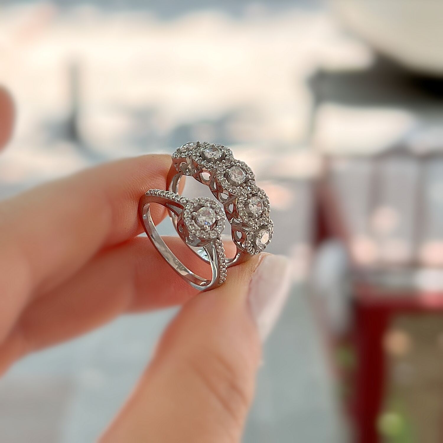 Gümüş elmas model 5 taş ve tek taş yüzük kombini