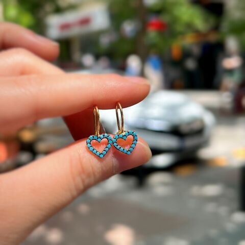 Gümüş mavi taşlı kalp model çocuk küpe is78d1