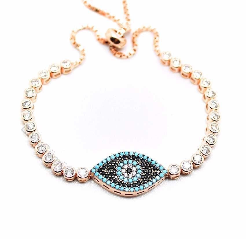 Gümüş Firuze Taşlı Gözlü Asansörlü bileklik