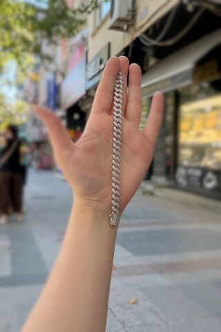 Gümüş 1 cm genişlik taşlı gurmet bileklik dy198v1