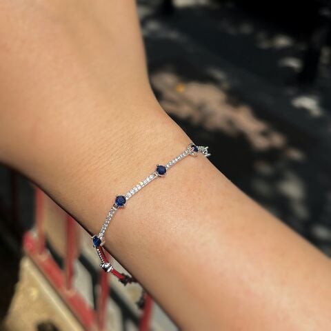 Gümüş lacivert taşlı su yolu bileklik