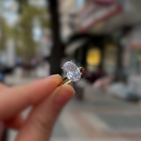 Gümüş oval 12x8 mm tek taş yüzük