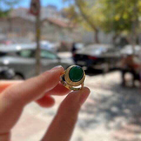 Gümüş yeşil taşlı yüzük is1872b3