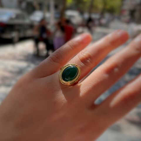 Gümüş yeşil taşlı yüzük is1872b3