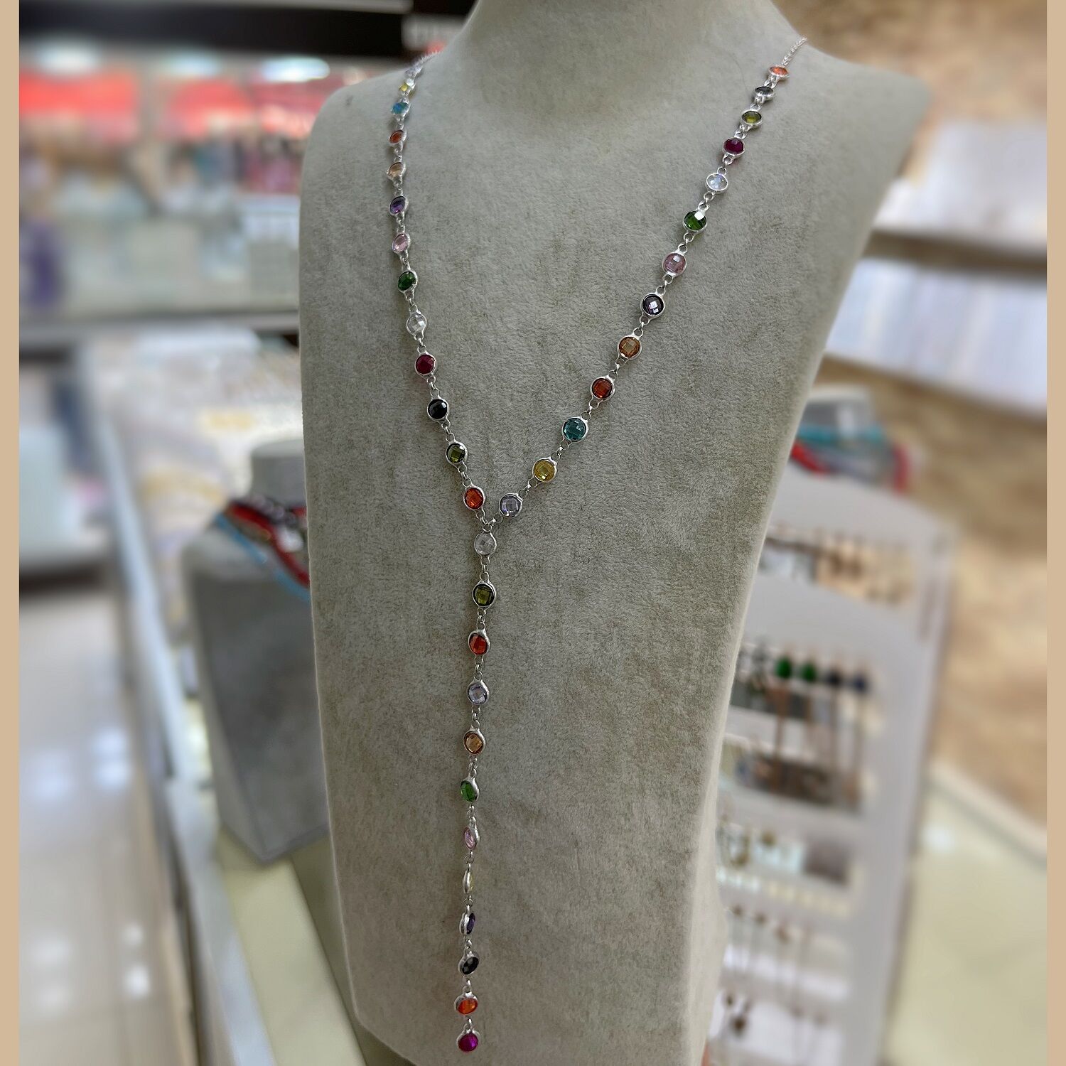 Gümüş renkli taşlı Y kolye cm56w23