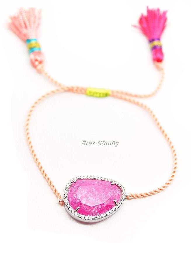 Pembe Kırık Taşlı gümüş Bileklik