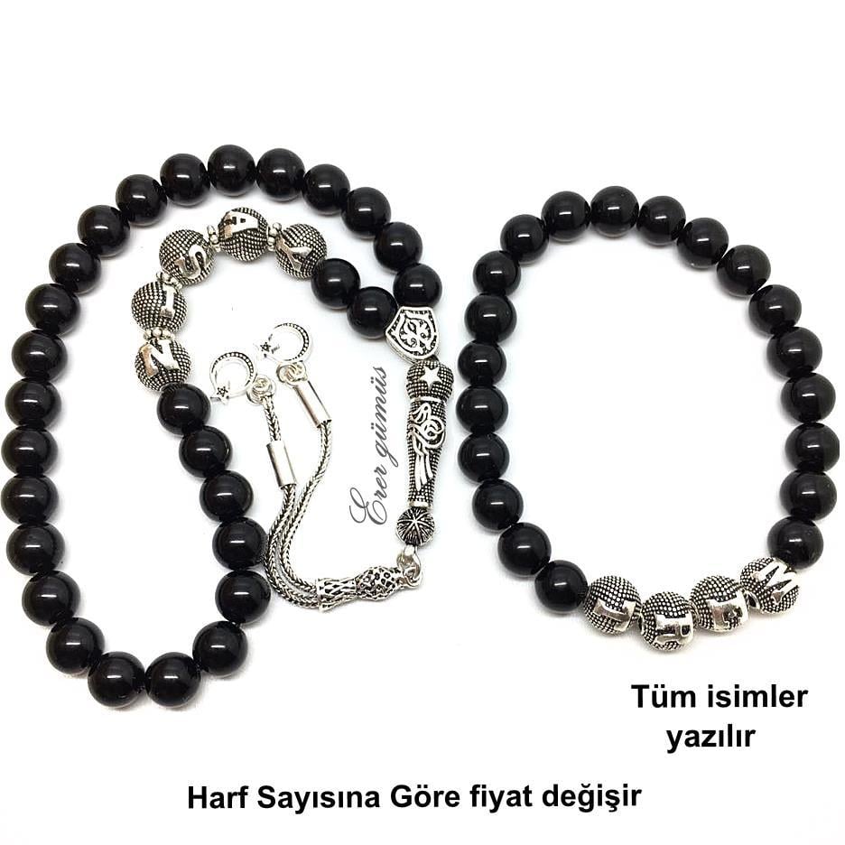 Onix taşlı gümüş isimli tesbih ve bileklik kombin