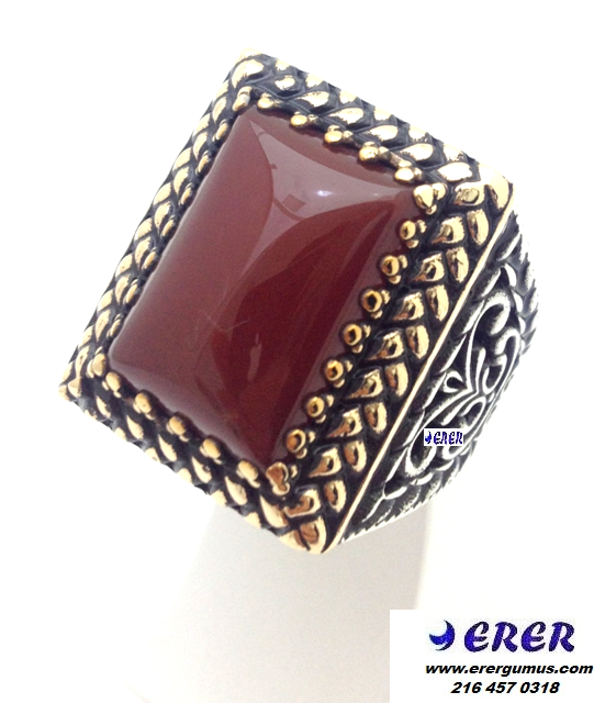 Özel tasarım akik taşlı erkek yüzük