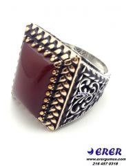 Özel tasarım akik taşlı erkek yüzük