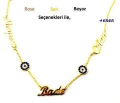 3 isimli nazar boncuklu gümüş kolye