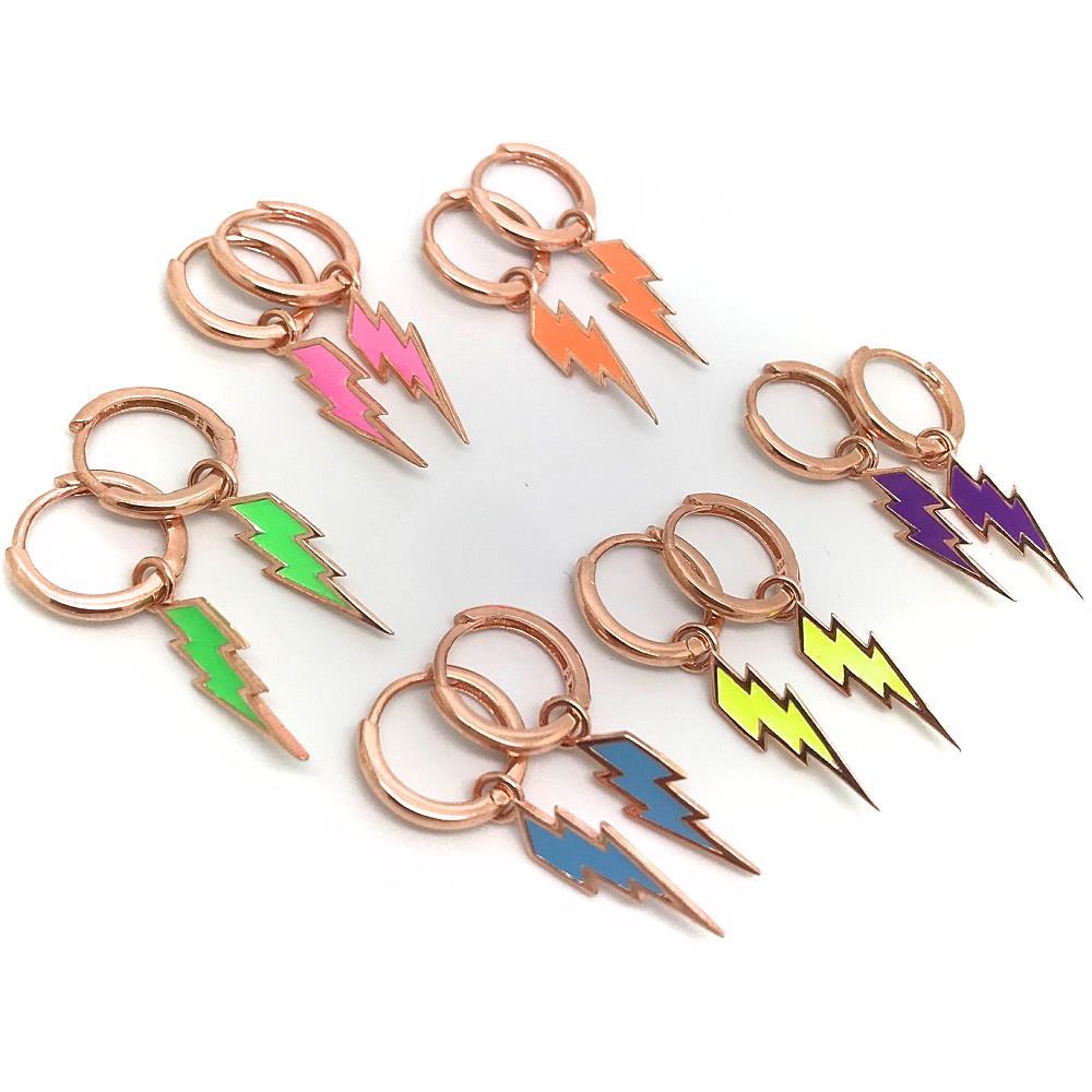 Gümüş neon renkli şimşek model küpe dlp37d2