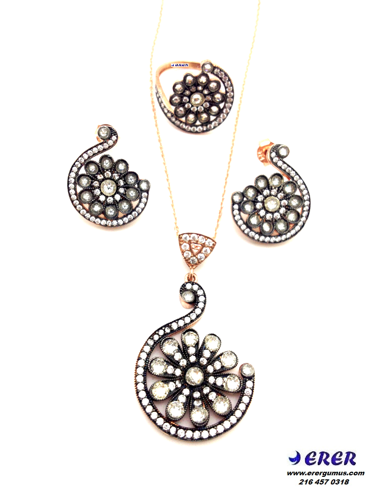 Elmas model rose gümüş takım