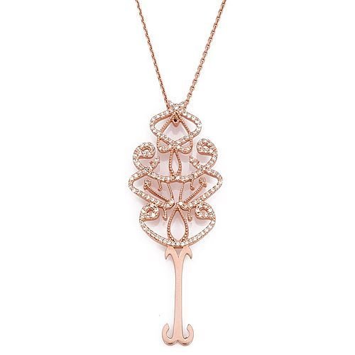 Beyaz Taşlı rose El Vedud Gümüş kolye