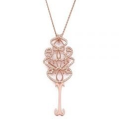 Beyaz Taşlı rose El Vedud Gümüş kolye