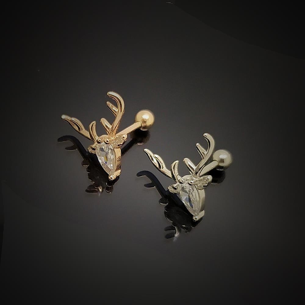 Gümüş geyik model piercing model tek küpe
