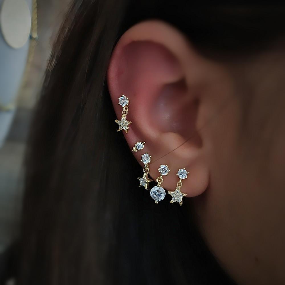 Gümüş sallantılı taşlı bayan küpe nz896r3 TEK küpe - model 1 - Gümüş Rengi  (rodaj)