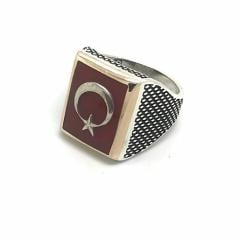 Gümüş teşkilat ay yıldız erkek yüzük dy352e6