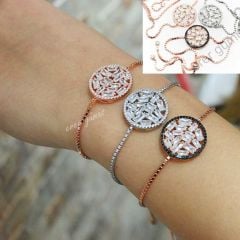 Gümüş asansörlü bileklik hr32570 Sarı altın (Gold) - Beyaz Taşlı