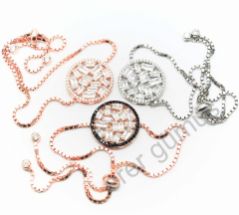 Gümüş asansörlü bileklik hr32570 Sarı altın (Gold) - Beyaz Taşlı
