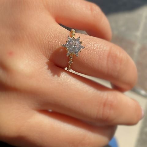 Gümüş tek taş lotus çiçeği yüzük