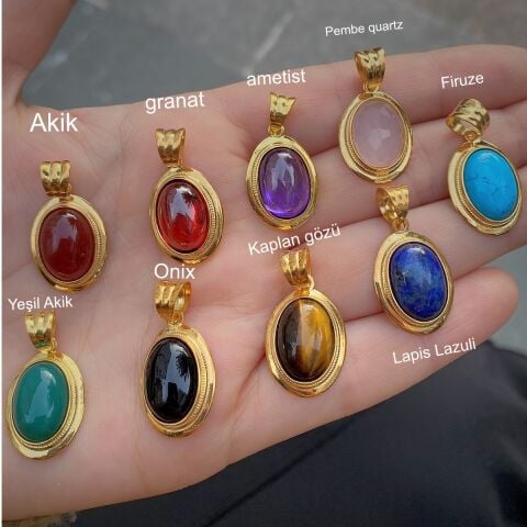 Gümüş doğal taşlı kolye ucu