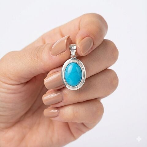 Gümüş doğal taşlı kolye ucu