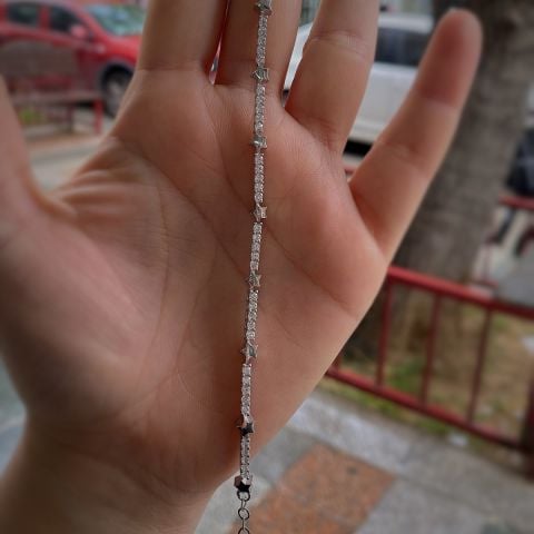 Gümüş yıldızlı taşlı bileklik el523r6