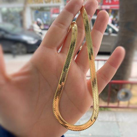 Gümüş 6 mm geniş yassı boyun zinciri uc23e23