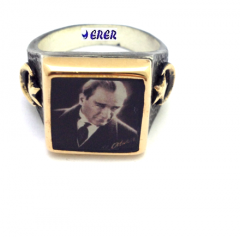 Atatürk portreli kare gümüş yüzük