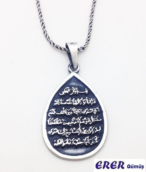 Damla Model Ayetel Kürsi Gümüş kolye
