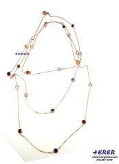 Uzun renkli taşlı rose kolye 115 cm
