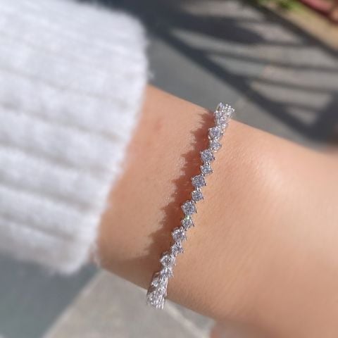 Gümüş 2,5 mm ve 3 mm taşlı zikzak model su yolu bileklik