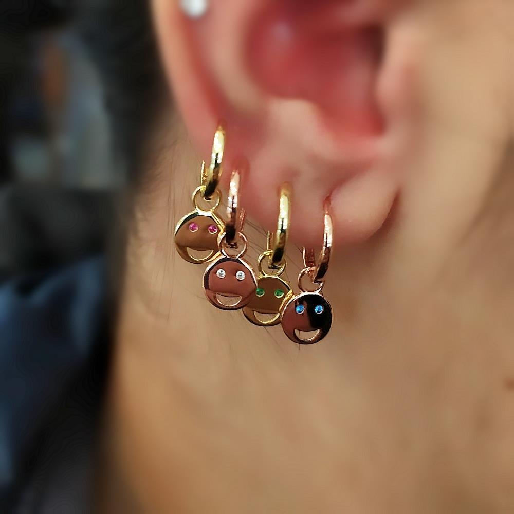 Gümüş gülenyüz renkli taşlı küpe dlp98e5 TEK küpe - Beyaz Taşlı - Gümüş Rengi  (rodaj)