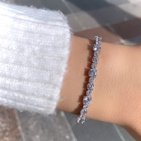 Gümüş su yolu bileklik 5-4-3mm taşlı bileklik dy56563es3