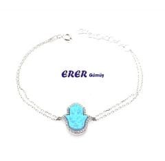 Gümüş Opal Taşlı Bereket Eli Bileklik