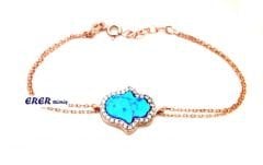 Gümüş Opal Taşlı Rose Bereket Eli Bileklik