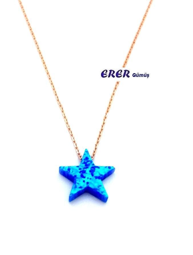 Yıldız Model Gümüş opal taşlı kolye