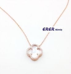Gümüş Sedefli rose kolye