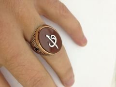 Akik taşlı vav ve elif erkek yüzüğü