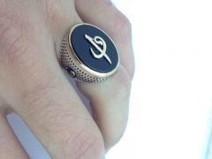 Onix taşlı vav ve elif erkek yüzüğü