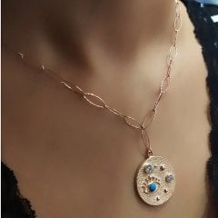 Gümüş firuze taşlı bayan göz kolye sh79e36